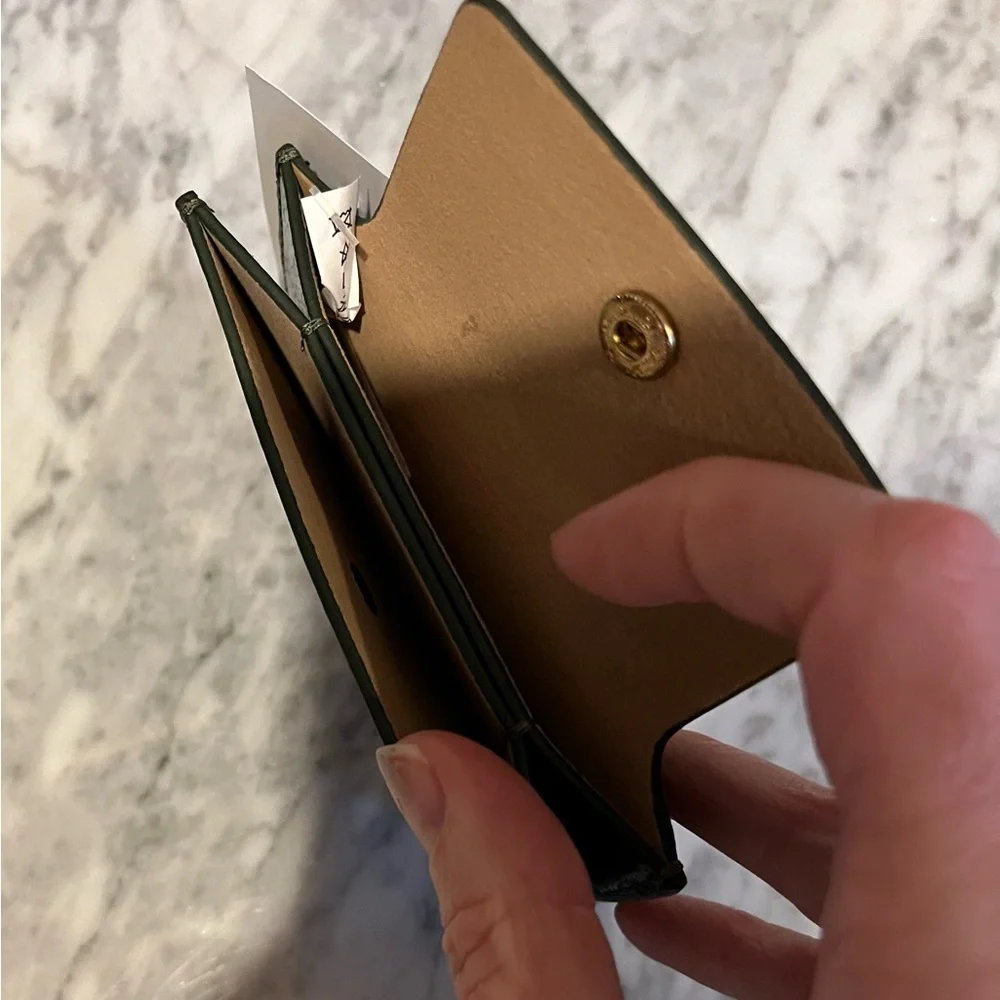 J. Crew metallic green card holder, NWT